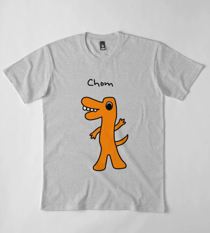 Chom the Dino Premium Graphic Tees -  Heather Grey, Dark Gray