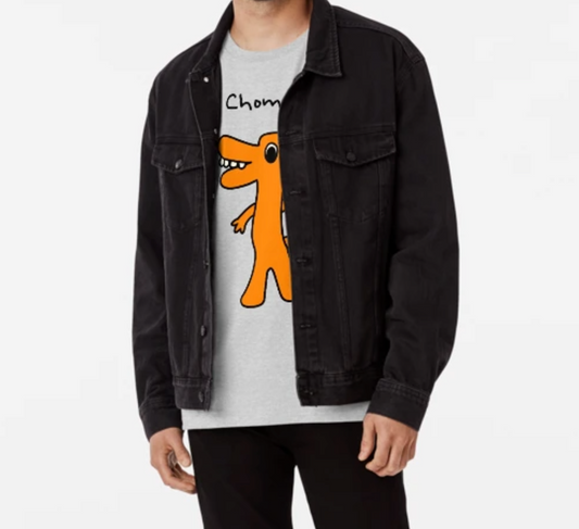 Chom the Dino Premium Graphic Tees -  Heather Grey, Dark Gray